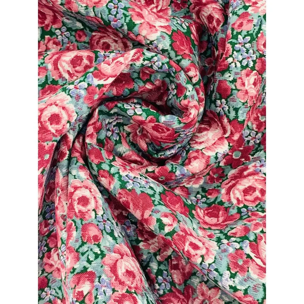 Quilting Fabric By The Yard Mauve Rose Peter Pan Vtg Green 44 Wide Small Print